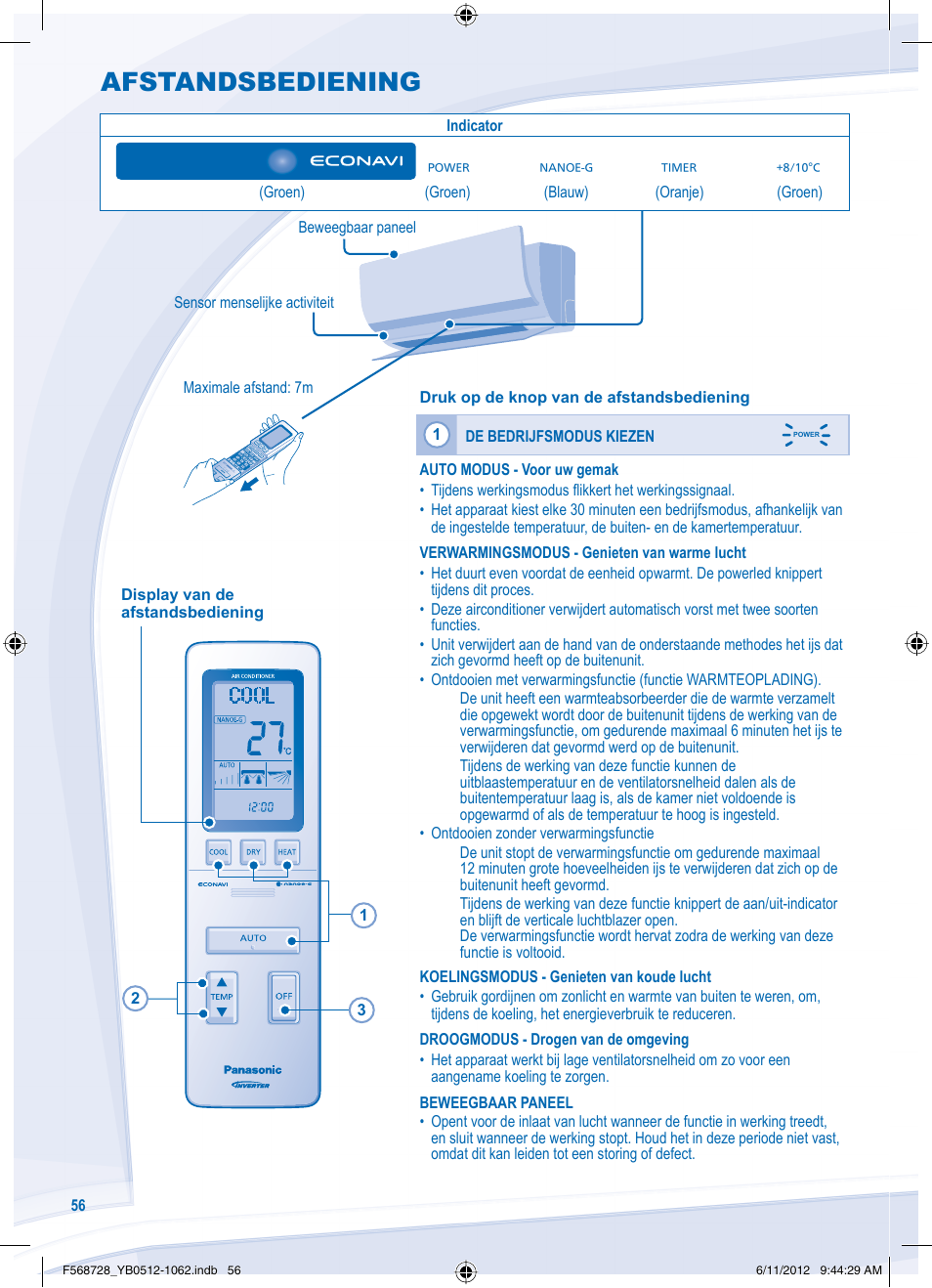 Afstandsbediening | Panasonic CUVE9NKE User Manual | Page 56 / 64
