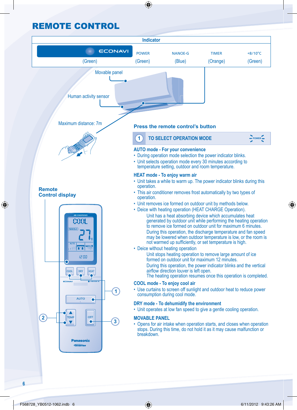 Remote control | Panasonic CUVE9NKE User Manual | Page 6 / 64