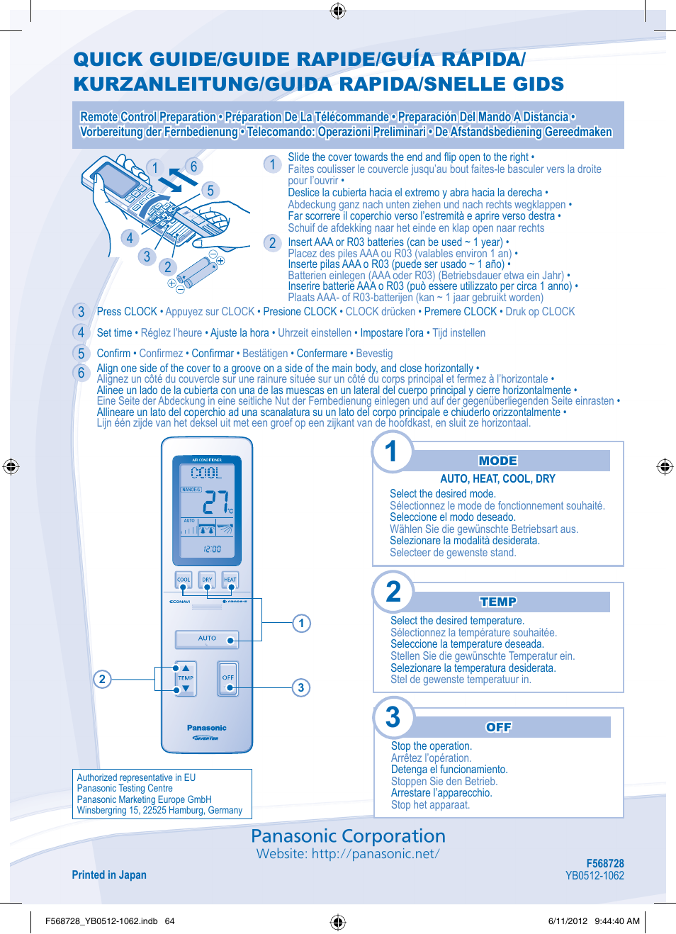 Panasonic corporation | Panasonic CUVE9NKE User Manual | Page 64 / 64
