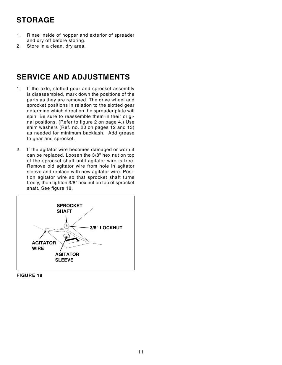 Storage, Service and adjustments | Agri-Fab 45-02102-101 User Manual | Page 11 / 16