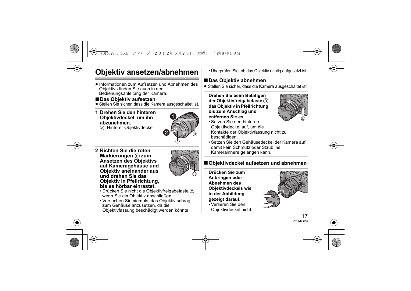 Objektiv ansetzen/abnehmen | Panasonic HHS12035E User Manual | Page 17 / 72