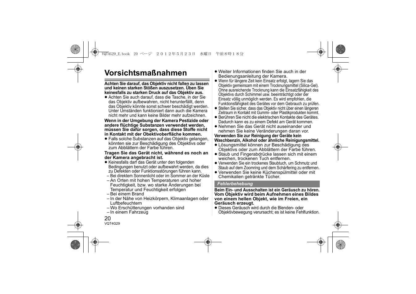 Vorsichtsmaßnahmen | Panasonic HHS12035E User Manual | Page 20 / 72