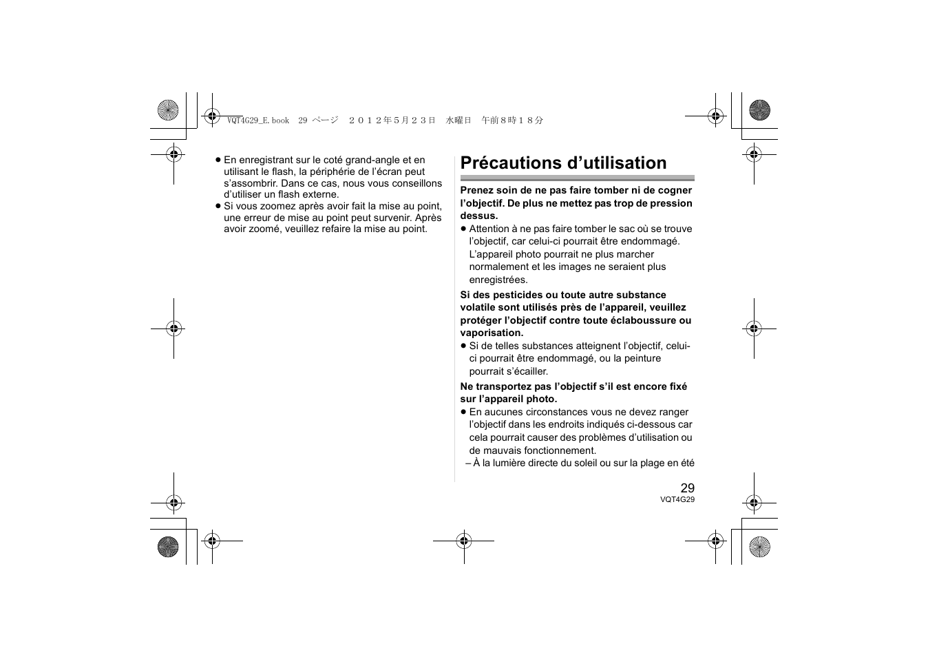 Précautions d’utilisation | Panasonic HHS12035E User Manual | Page 29 / 72