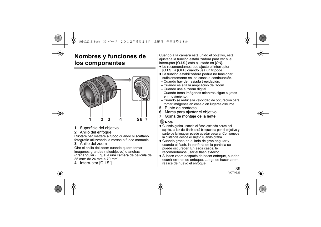 Nombres y funciones de los componentes | Panasonic HHS12035E User Manual | Page 39 / 72