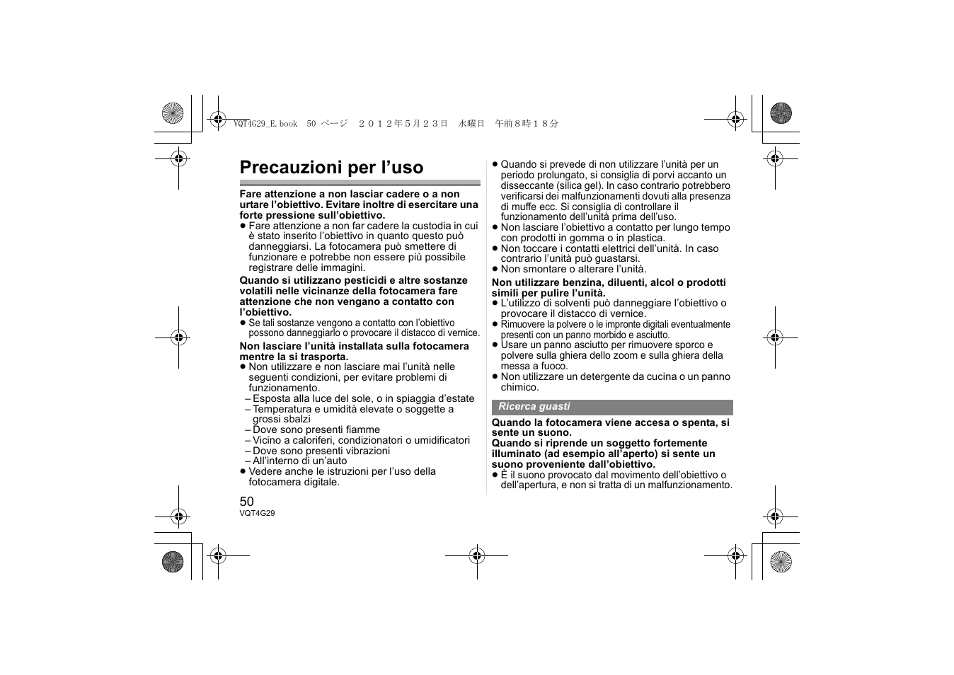 Precauzioni per l’uso | Panasonic HHS12035E User Manual | Page 50 / 72