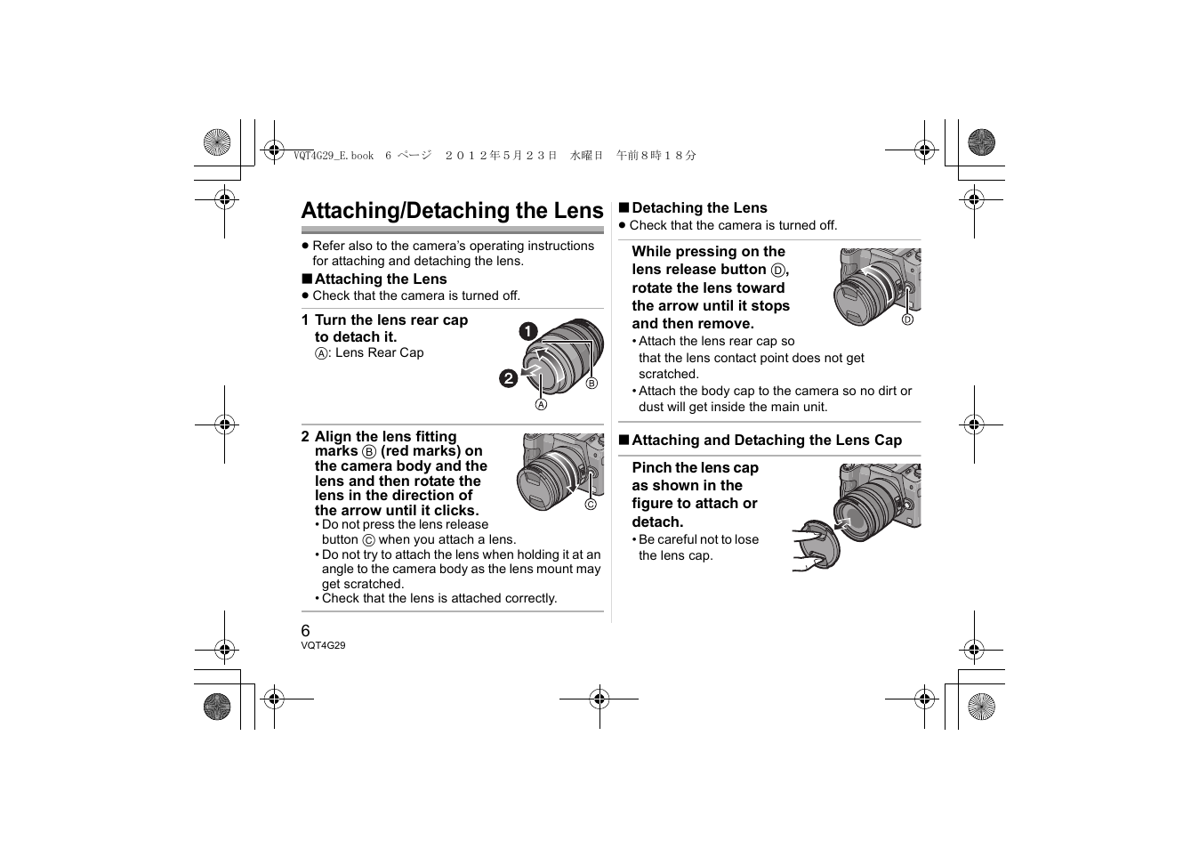 Attaching/detaching the lens | Panasonic HHS12035E User Manual | Page 6 / 72