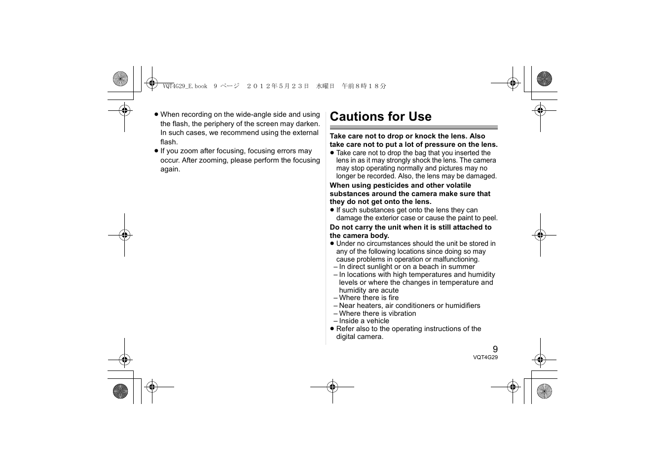 Cautions for use | Panasonic HHS12035E User Manual | Page 9 / 72