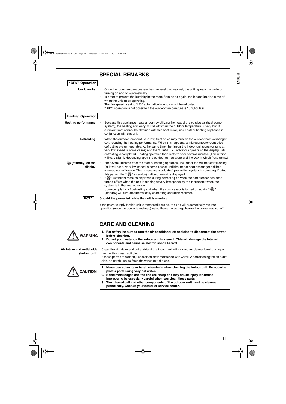 Special remarks care and cleaning | Panasonic U71PEY1E5 User Manual | Page 11 / 142