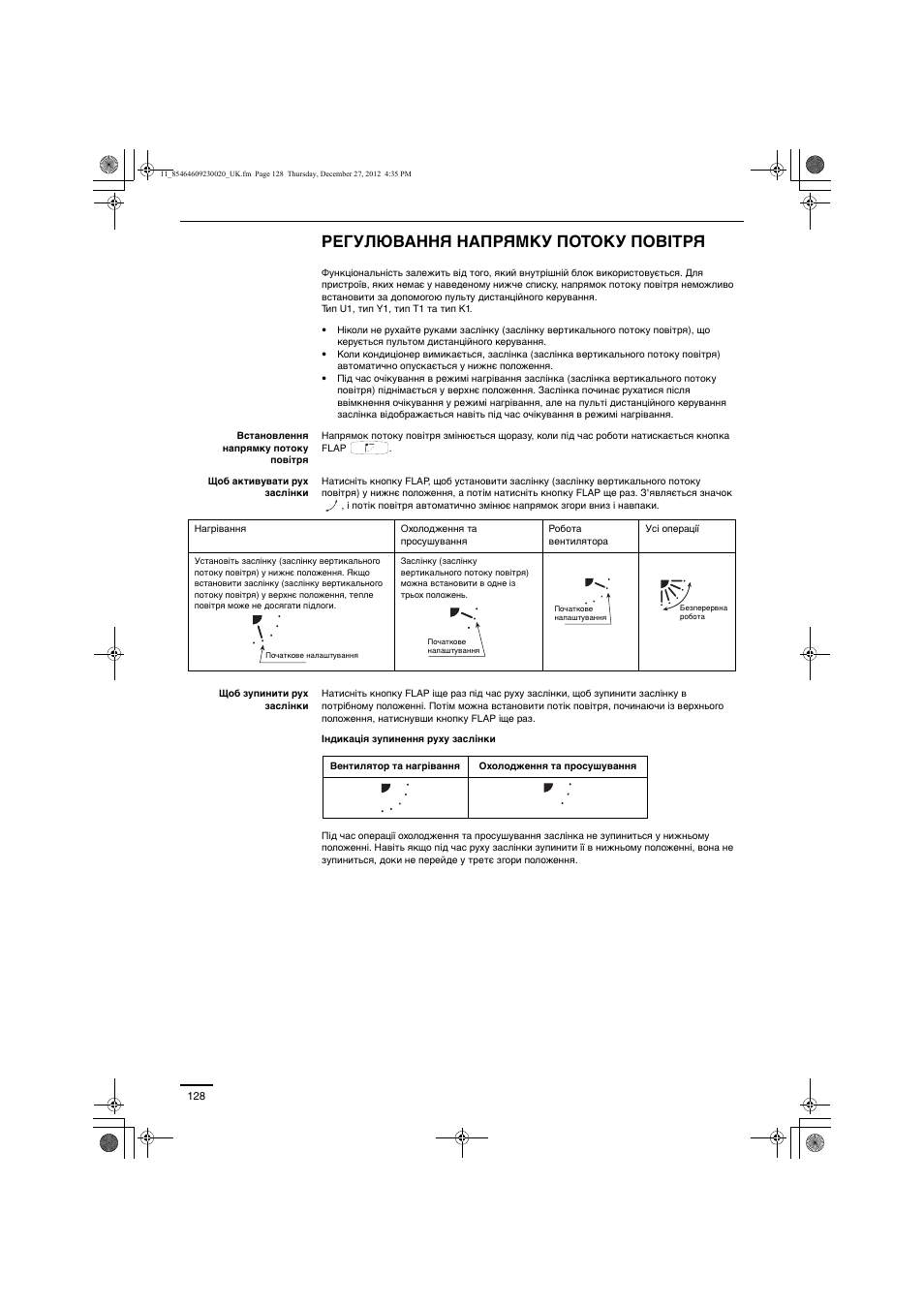 Регулювання напрямку потоку повітря | Panasonic U71PEY1E5 User Manual | Page 128 / 142