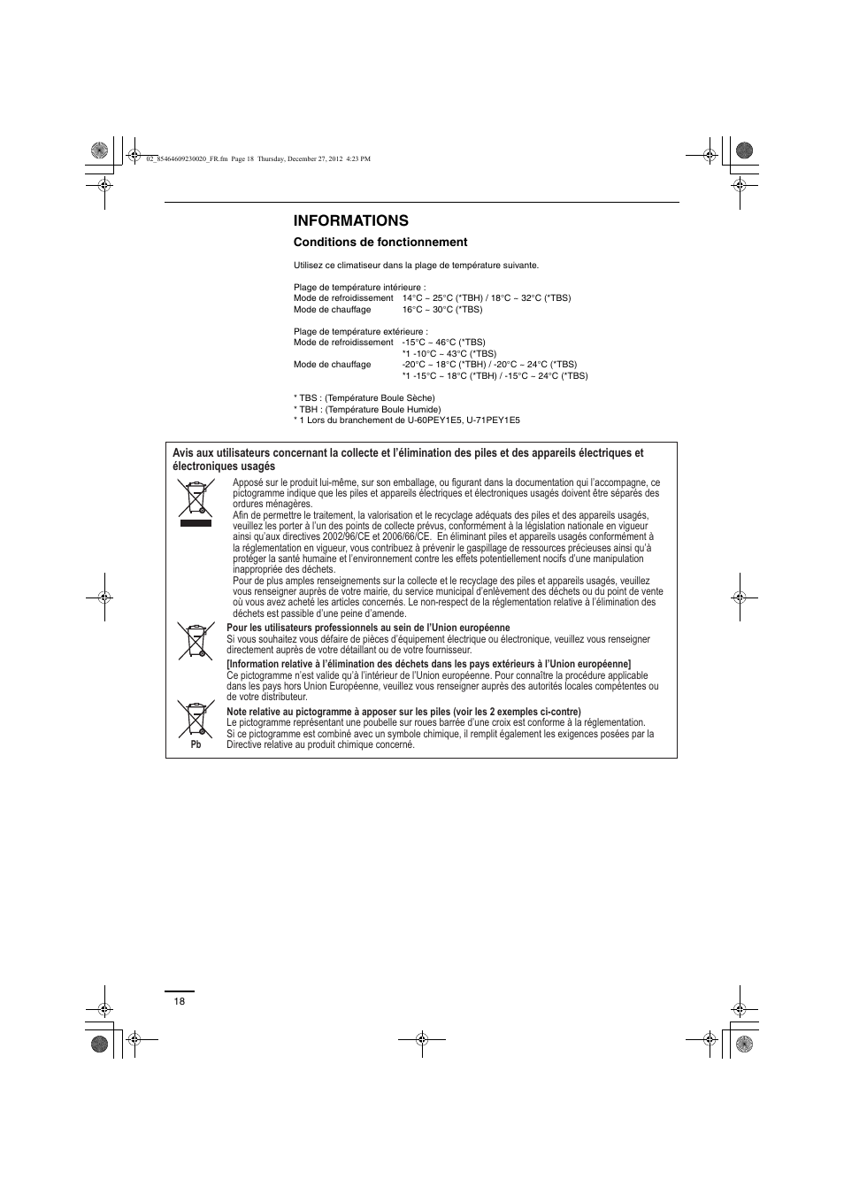 Informations | Panasonic U71PEY1E5 User Manual | Page 18 / 142