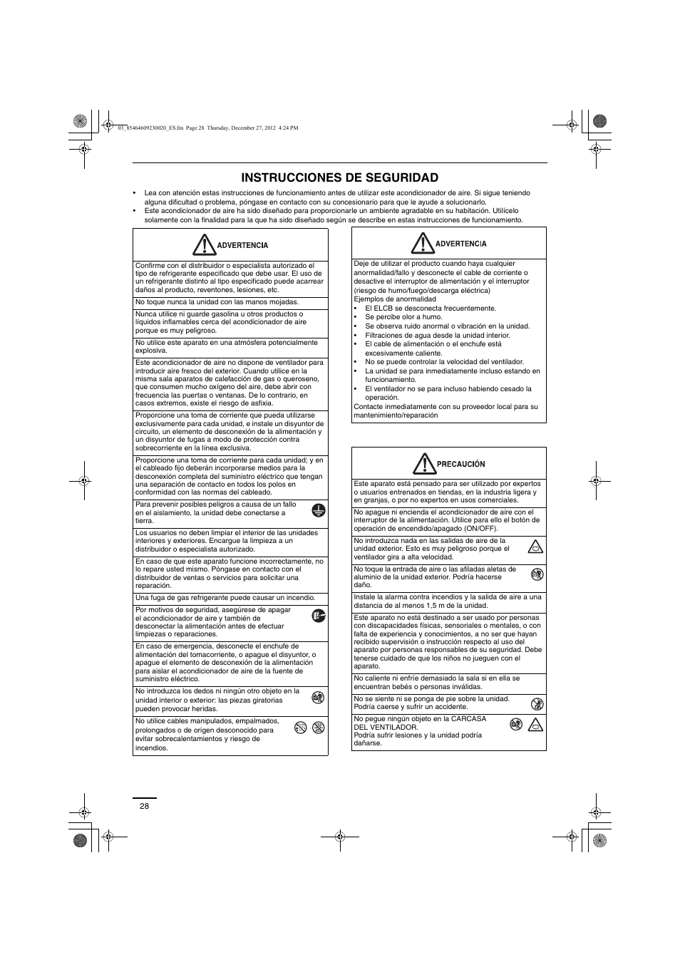 Instrucciones de seguridad | Panasonic U71PEY1E5 User Manual | Page 28 / 142