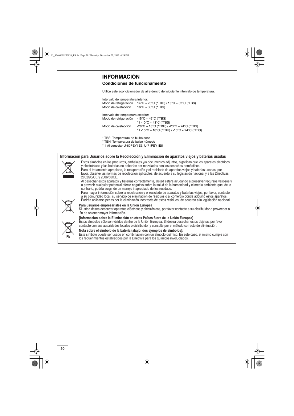 Información | Panasonic U71PEY1E5 User Manual | Page 30 / 142