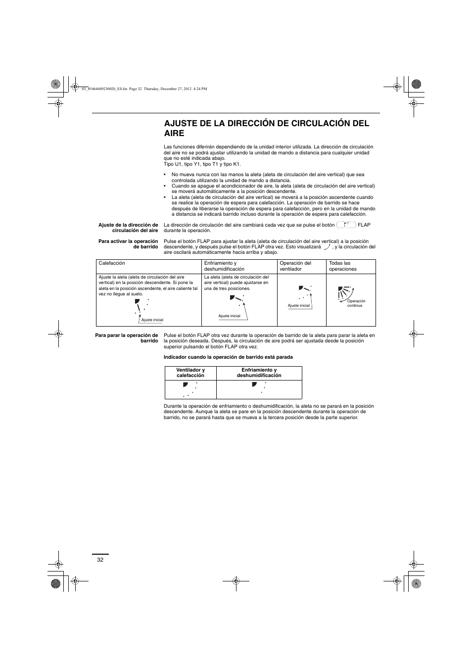 Ajuste de la dirección de circulación del aire | Panasonic U71PEY1E5 User Manual | Page 32 / 142