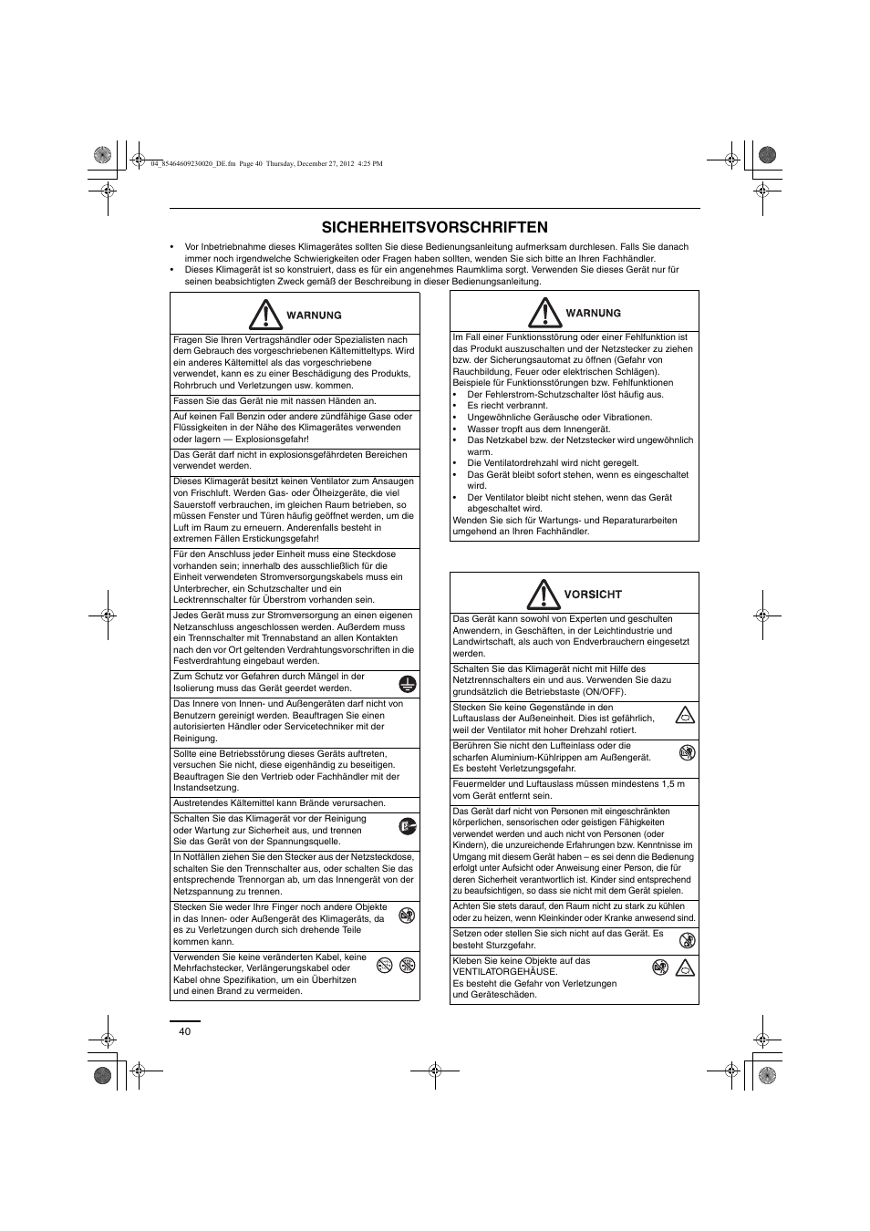 Sicherheitsvorschriften | Panasonic U71PEY1E5 User Manual | Page 40 / 142