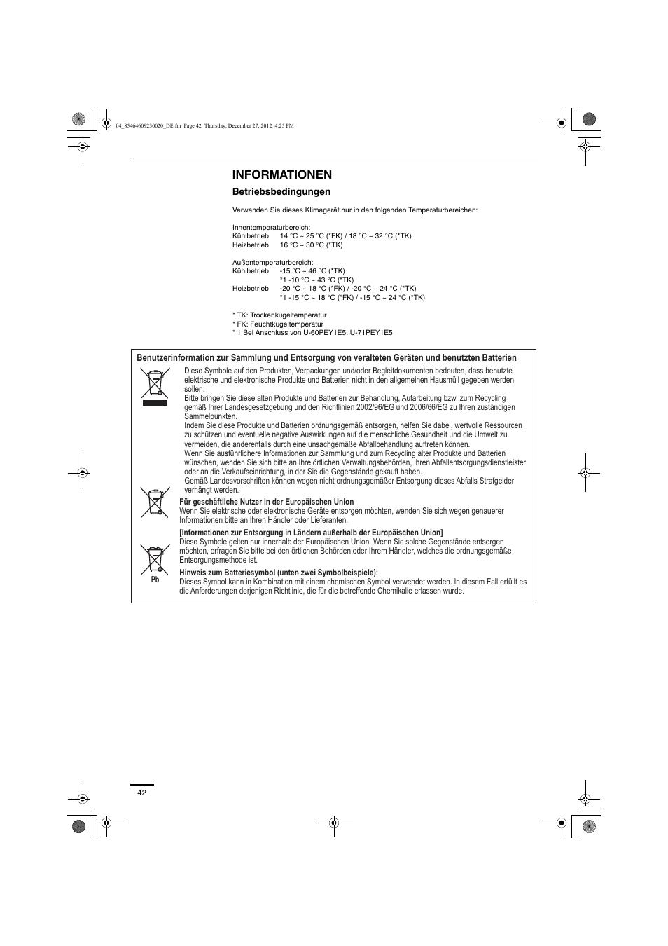 Informationen | Panasonic U71PEY1E5 User Manual | Page 42 / 142