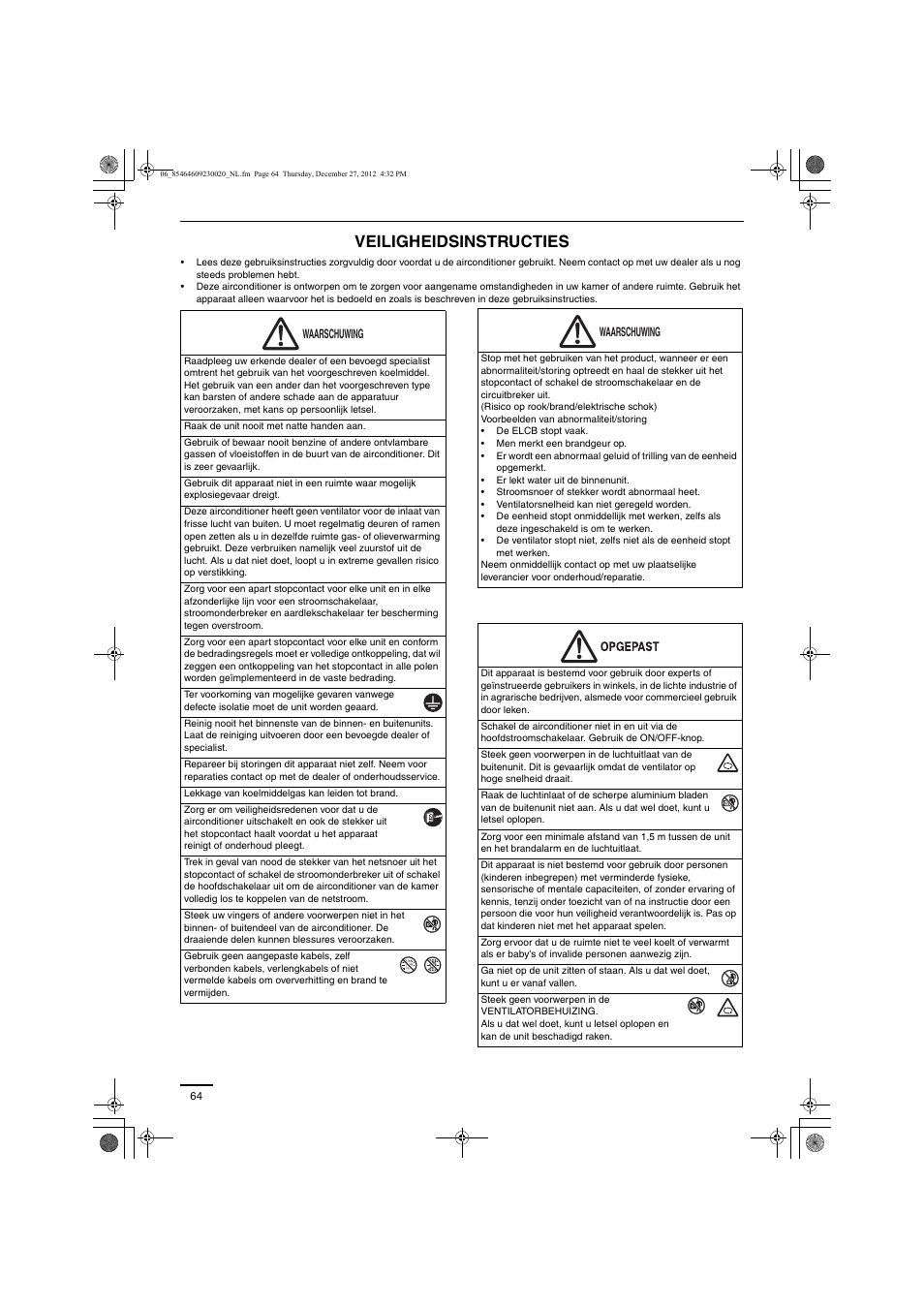 Veiligheidsinstructies | Panasonic U71PEY1E5 User Manual | Page 64 / 142