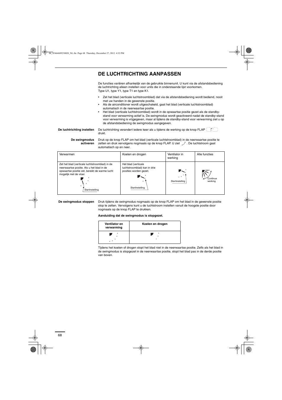 De luchtrichting aanpassen | Panasonic U71PEY1E5 User Manual | Page 68 / 142