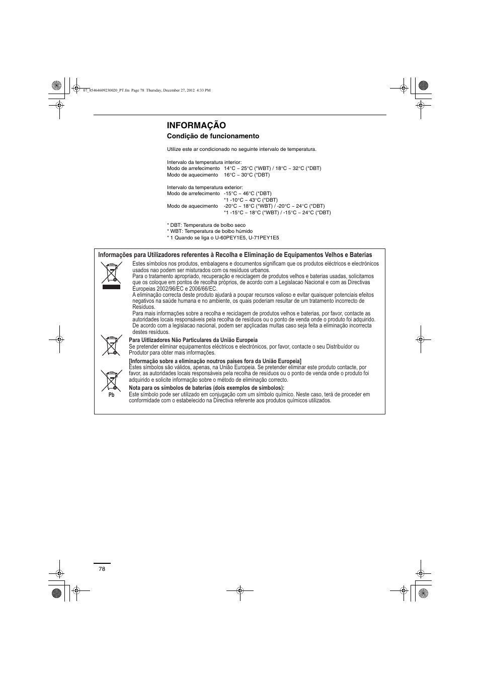 Informação | Panasonic U71PEY1E5 User Manual | Page 78 / 142