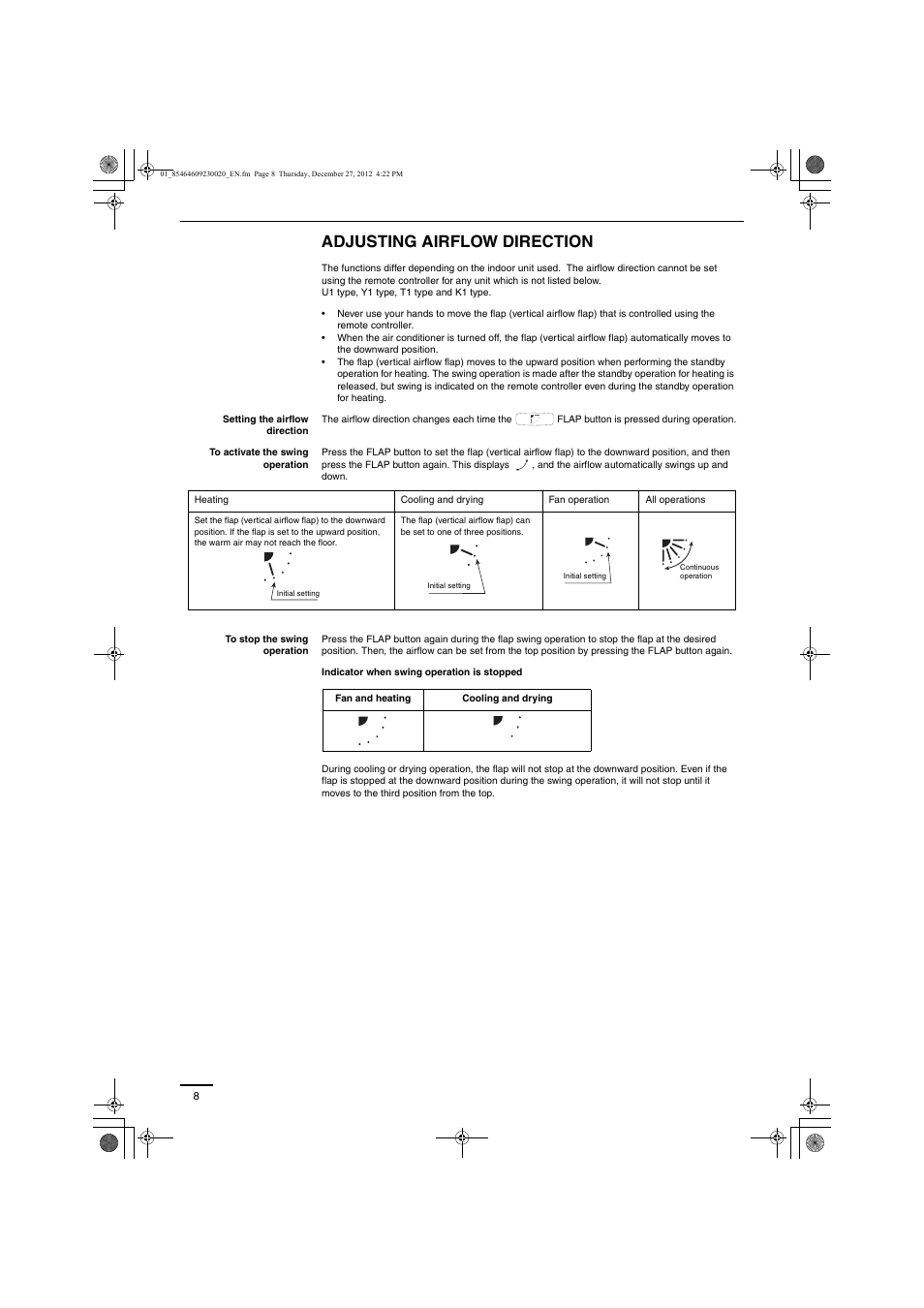 Adjusting airflow direction | Panasonic U71PEY1E5 User Manual | Page 8 / 142