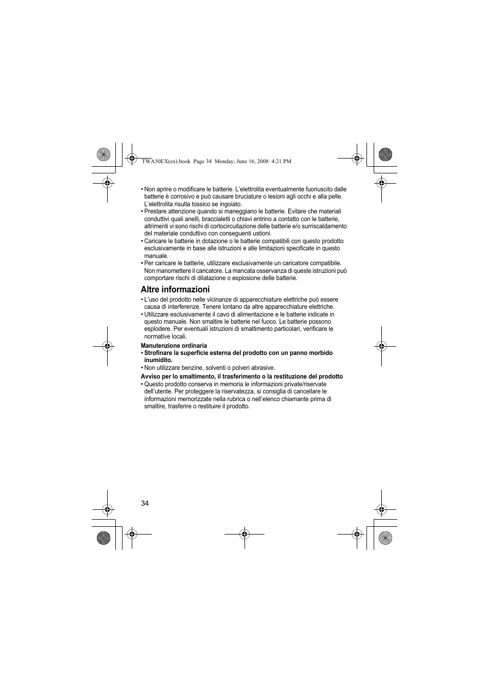 Altre informazioni | Panasonic KXTWA50EX User Manual | Page 34 / 52