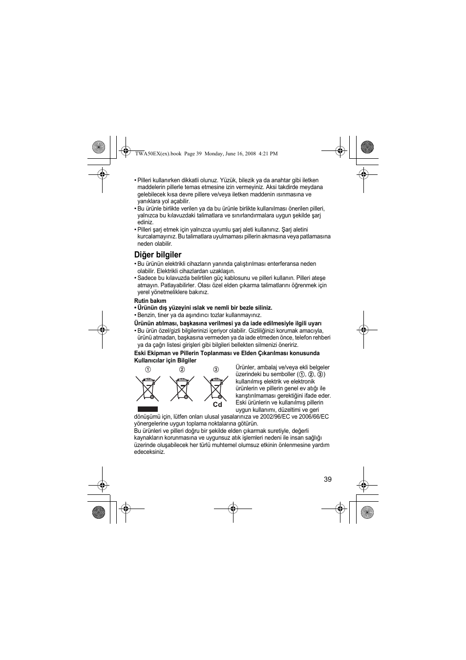 Diğer bilgiler | Panasonic KXTWA50EX User Manual | Page 39 / 52