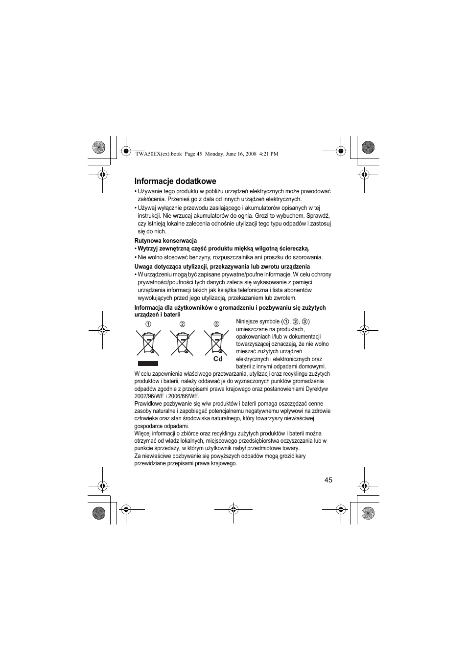Informacje dodatkowe | Panasonic KXTWA50EX User Manual | Page 45 / 52