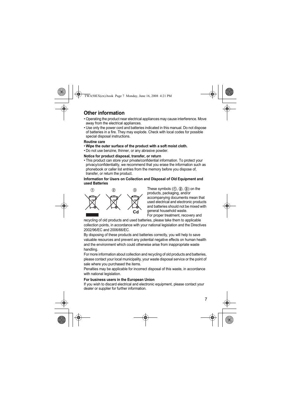 Other information | Panasonic KXTWA50EX User Manual | Page 7 / 52
