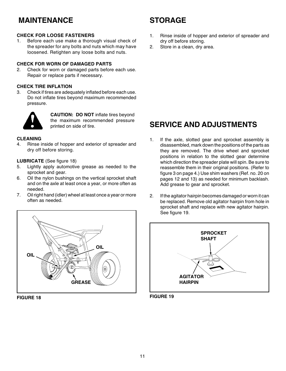 Maintenance storage, Service and adjustments | Agri-Fab 45-02103-101 User Manual | Page 11 / 16