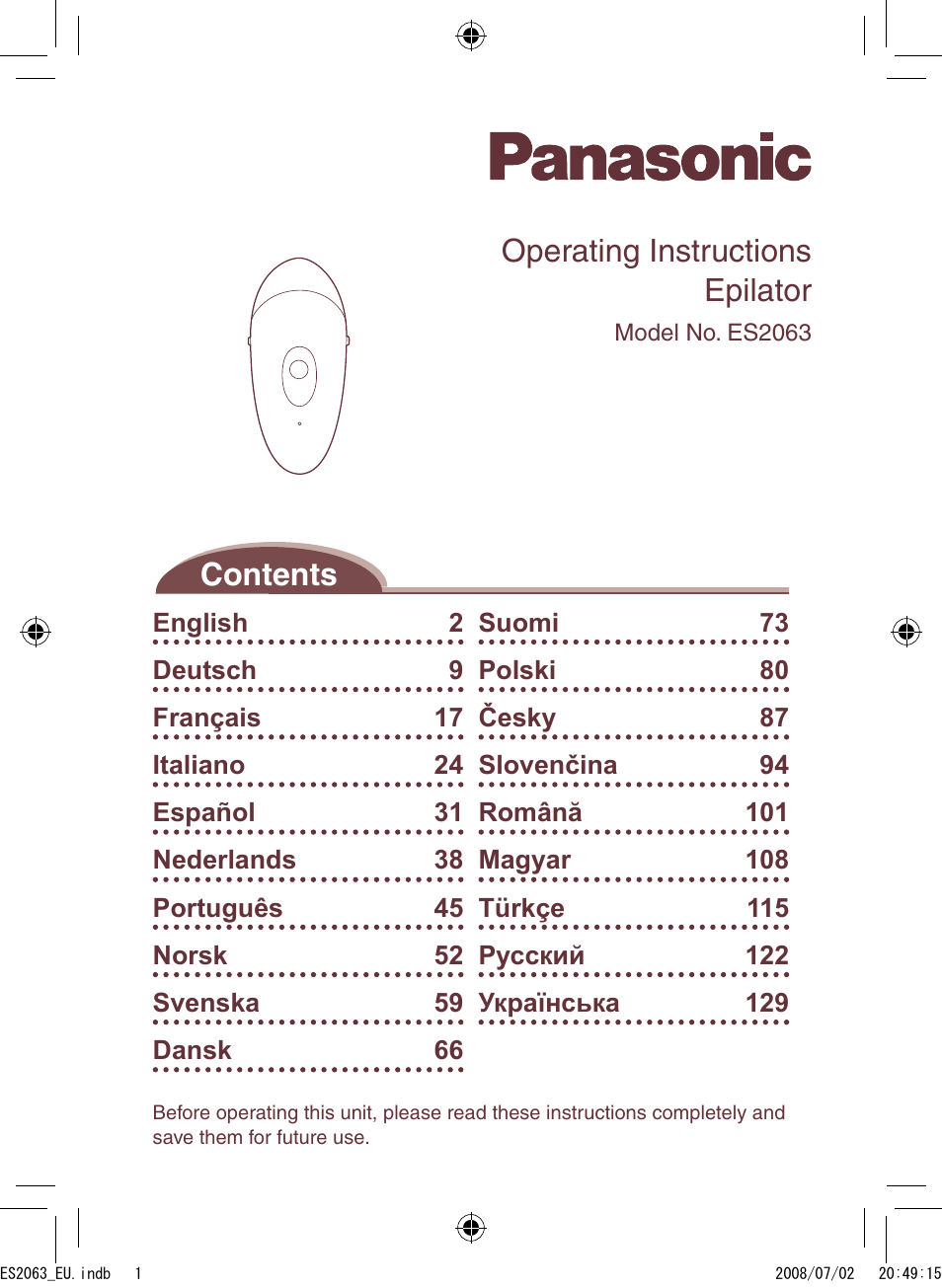 Panasonic ES2063 User Manual | 136 pages