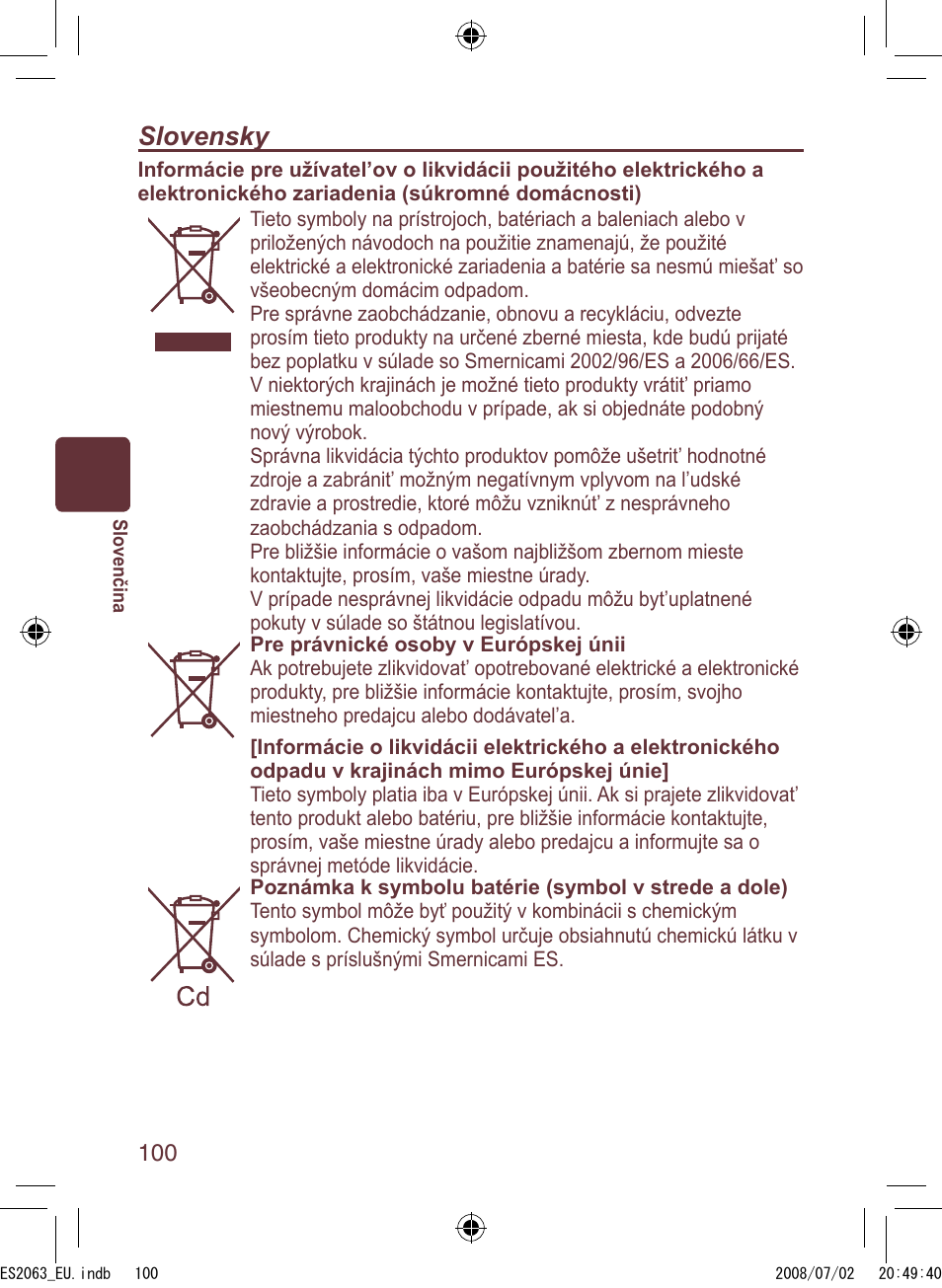 Slovensky | Panasonic ES2063 User Manual | Page 100 / 136