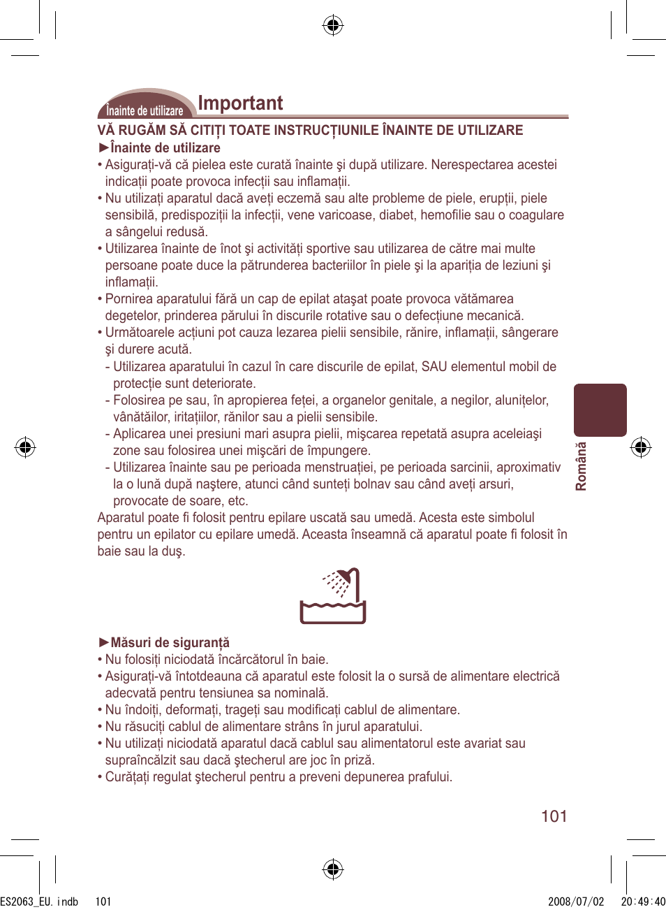 Important | Panasonic ES2063 User Manual | Page 101 / 136