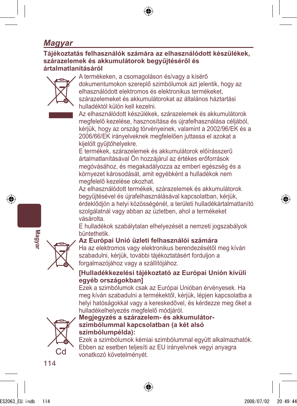 Magyar | Panasonic ES2063 User Manual | Page 114 / 136