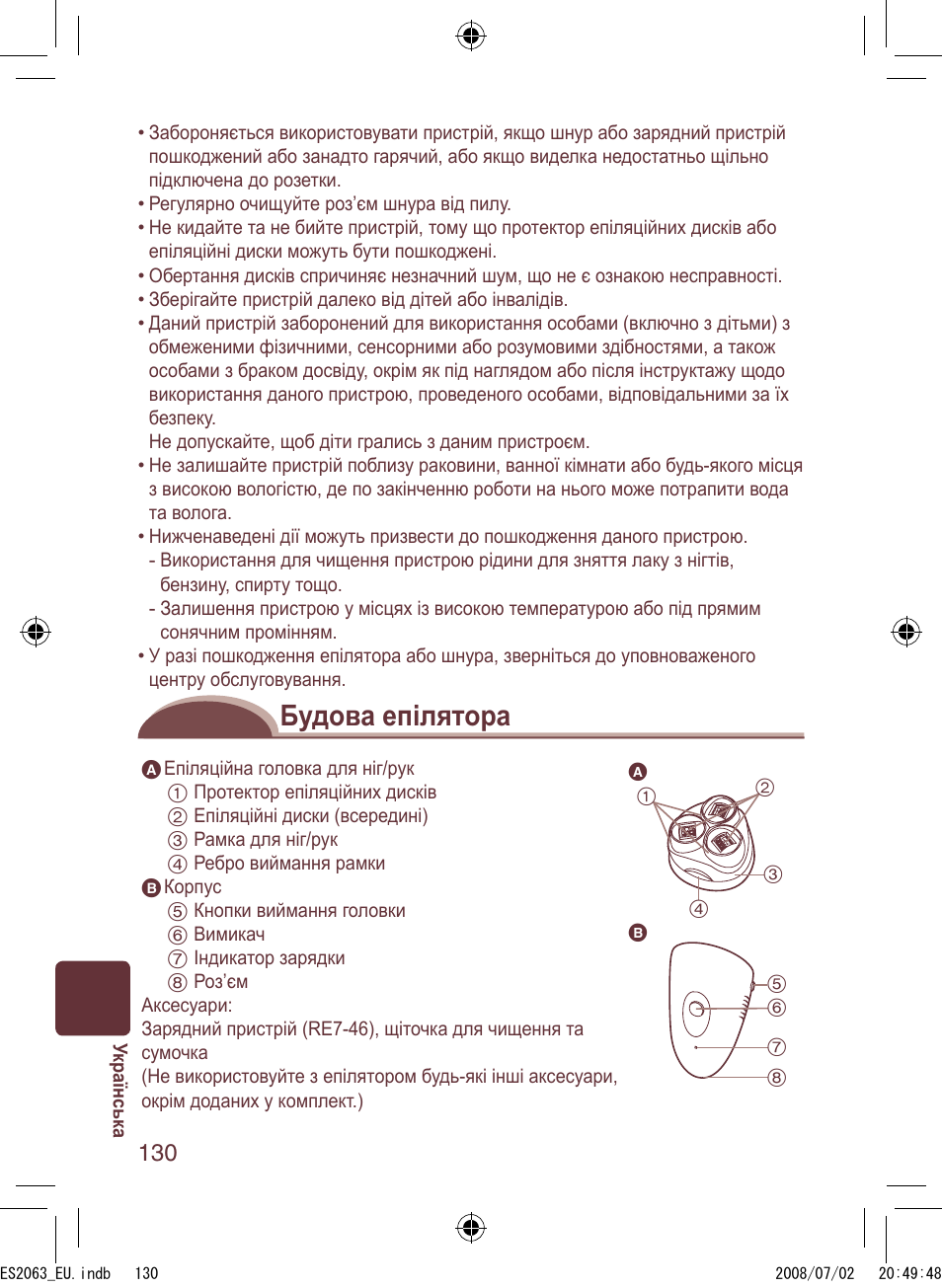 Будова епілятора | Panasonic ES2063 User Manual | Page 130 / 136