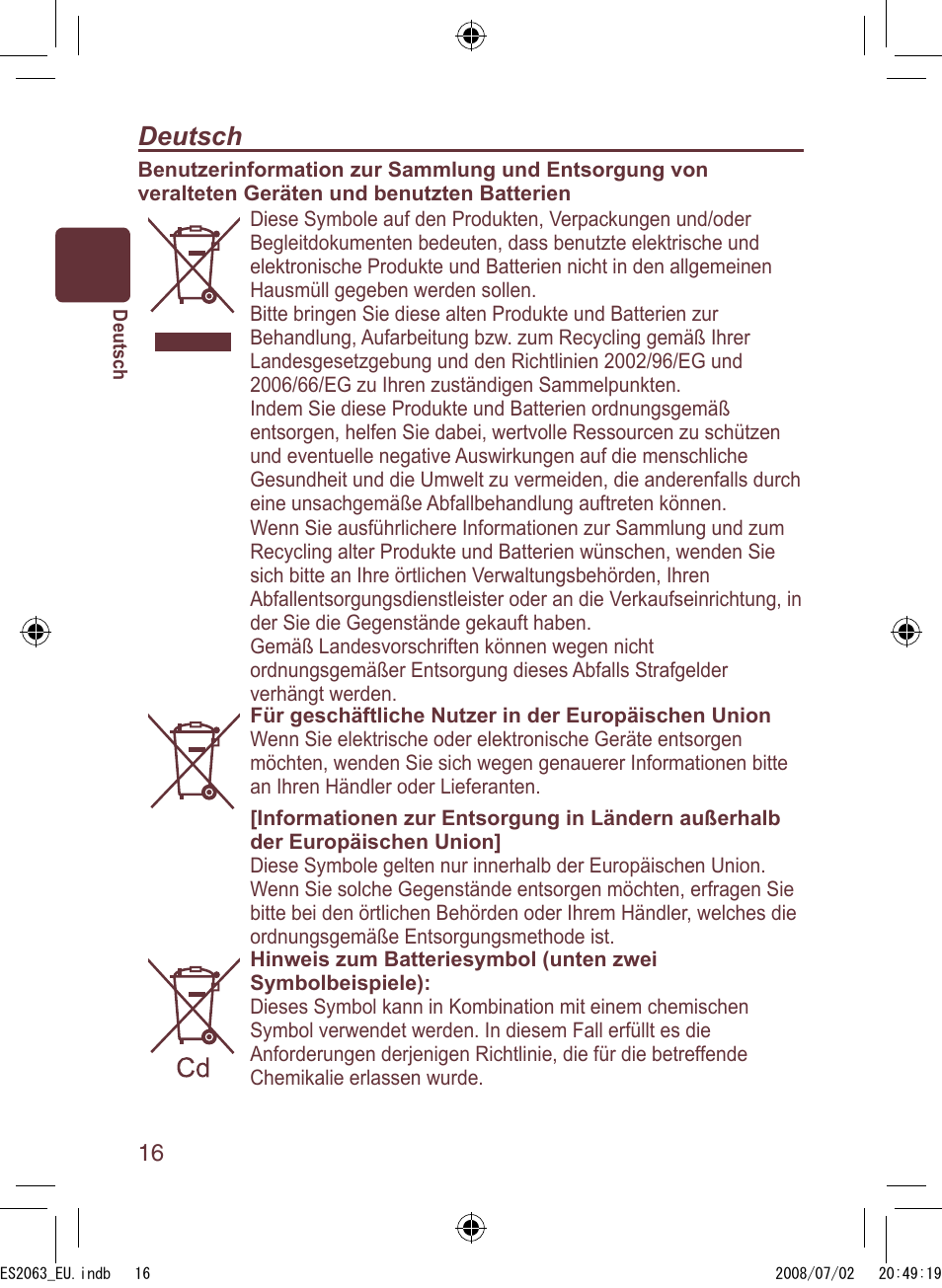 Deutsch | Panasonic ES2063 User Manual | Page 16 / 136