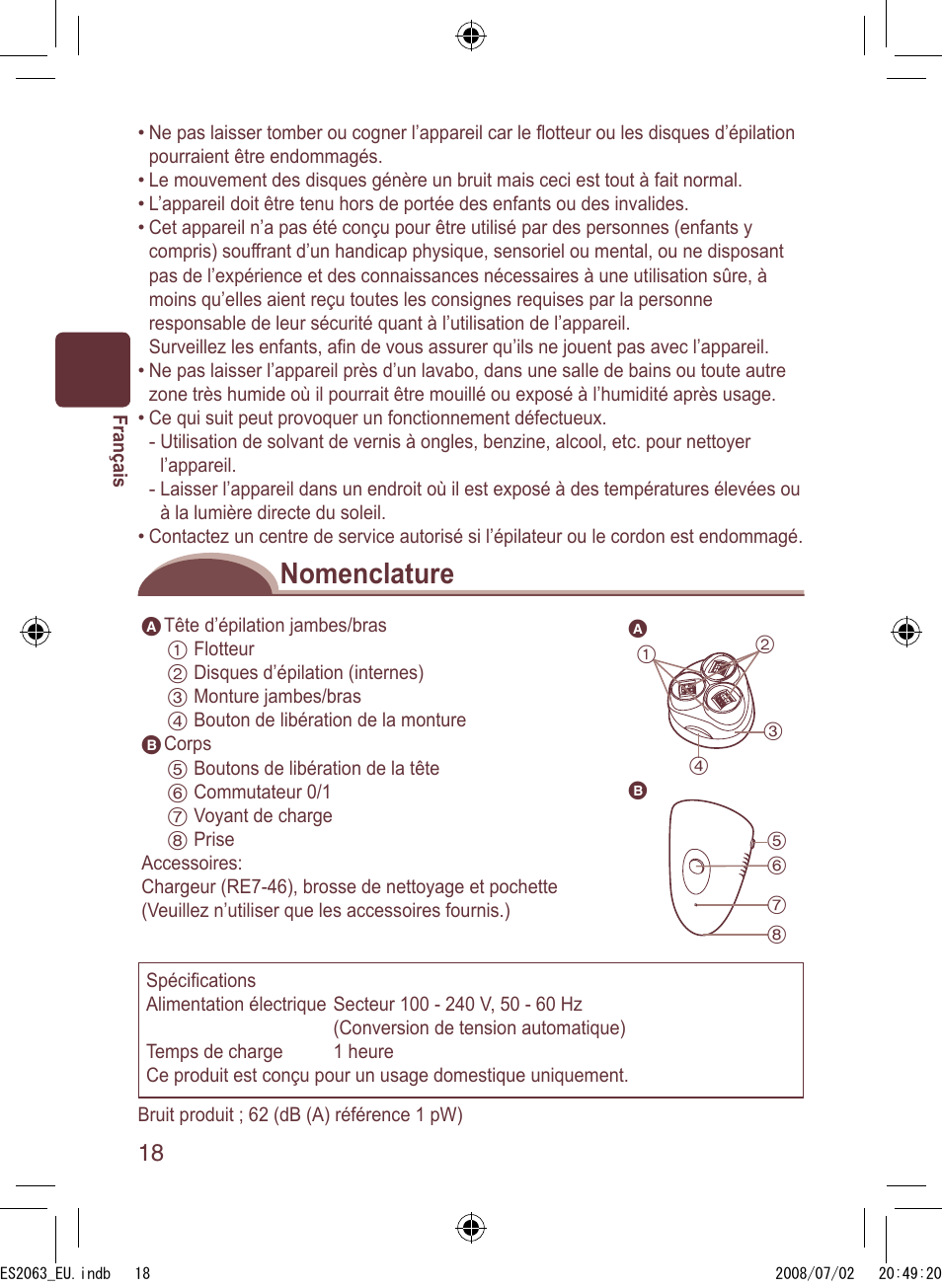 Nomenclature | Panasonic ES2063 User Manual | Page 18 / 136