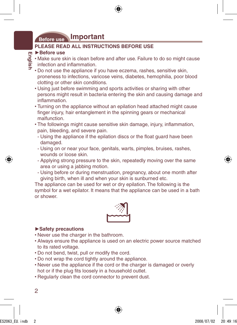 Important | Panasonic ES2063 User Manual | Page 2 / 136