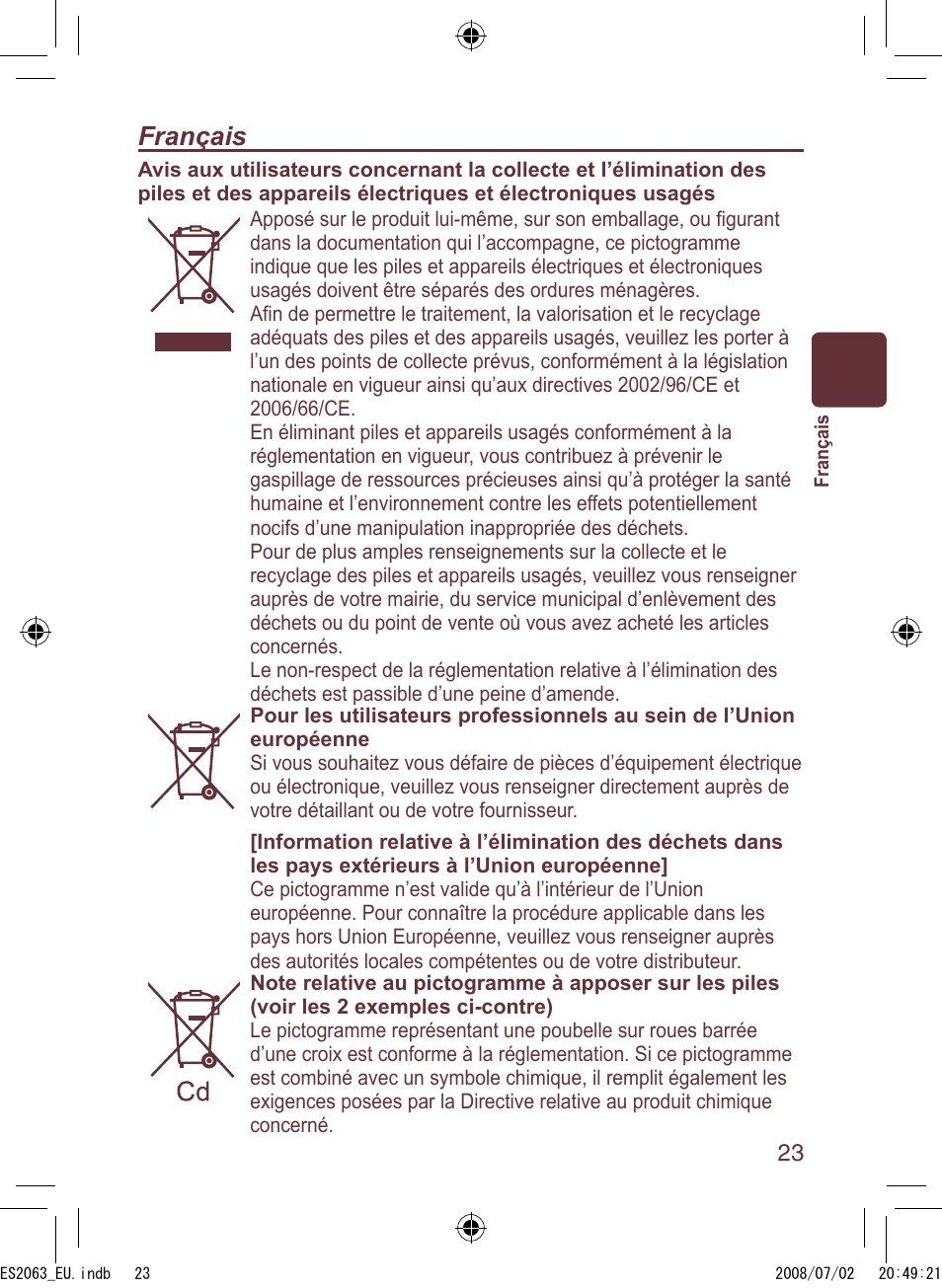 Français | Panasonic ES2063 User Manual | Page 23 / 136