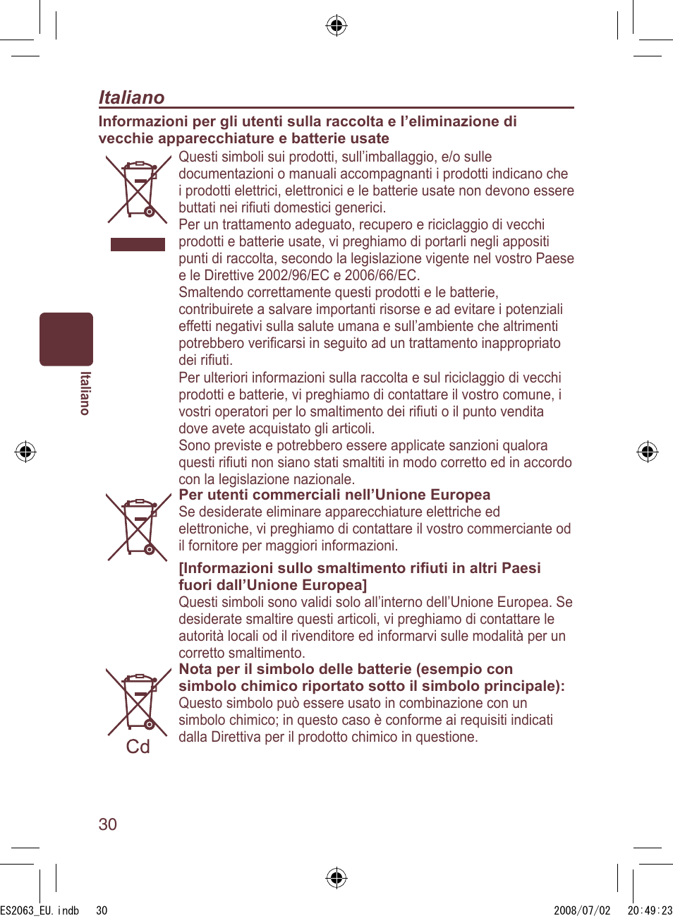 Italiano | Panasonic ES2063 User Manual | Page 30 / 136