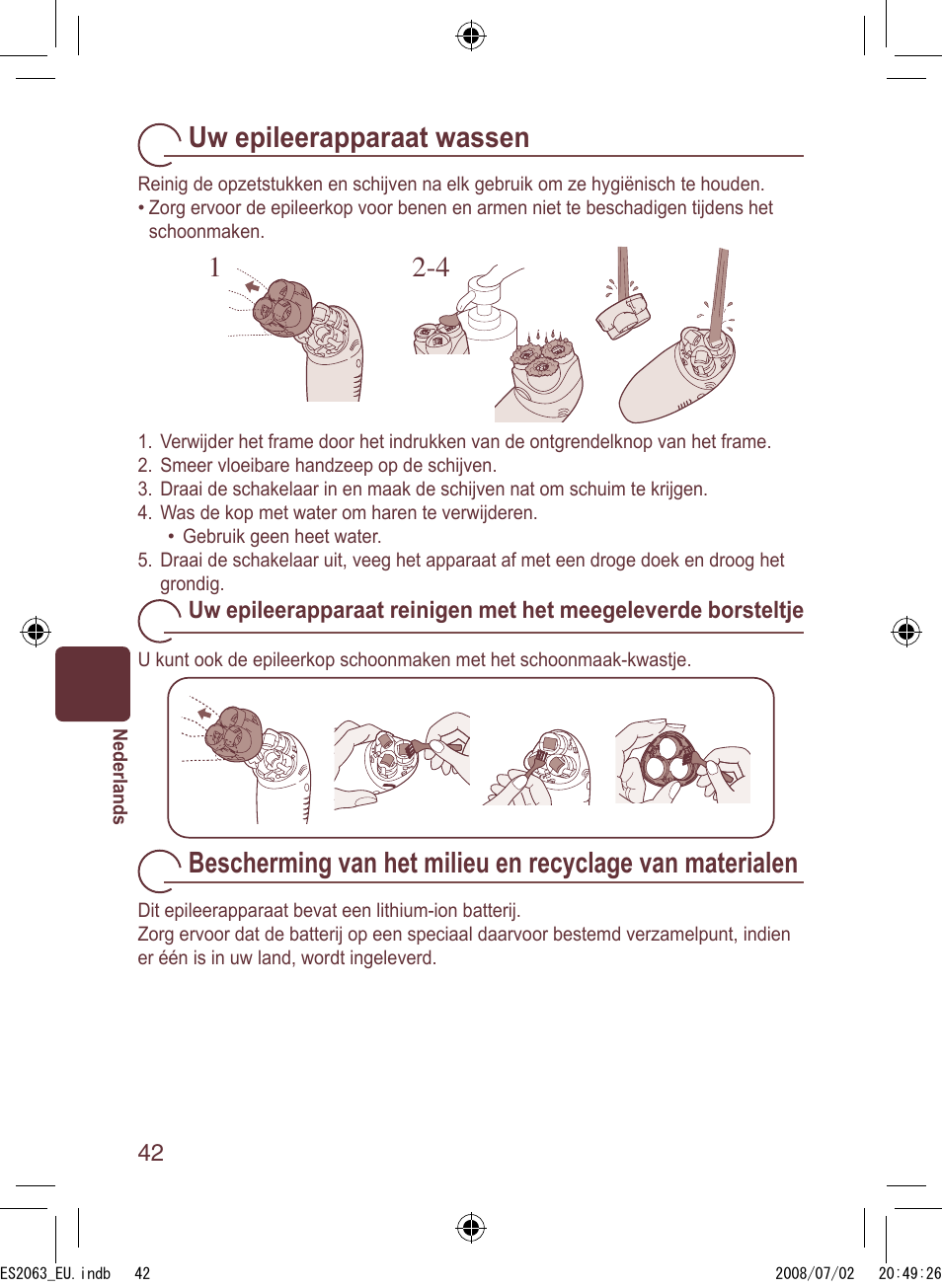 Uw epileerapparaat wassen | Panasonic ES2063 User Manual | Page 42 / 136