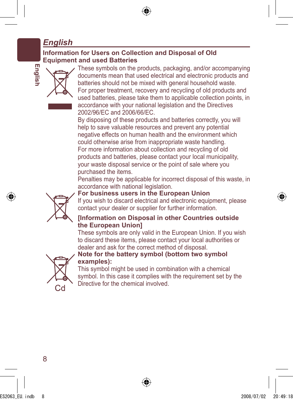 English | Panasonic ES2063 User Manual | Page 8 / 136