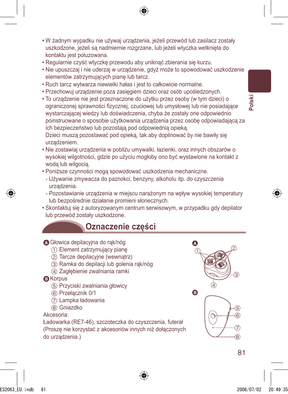 Oznaczenie części | Panasonic ES2063 User Manual | Page 81 / 136