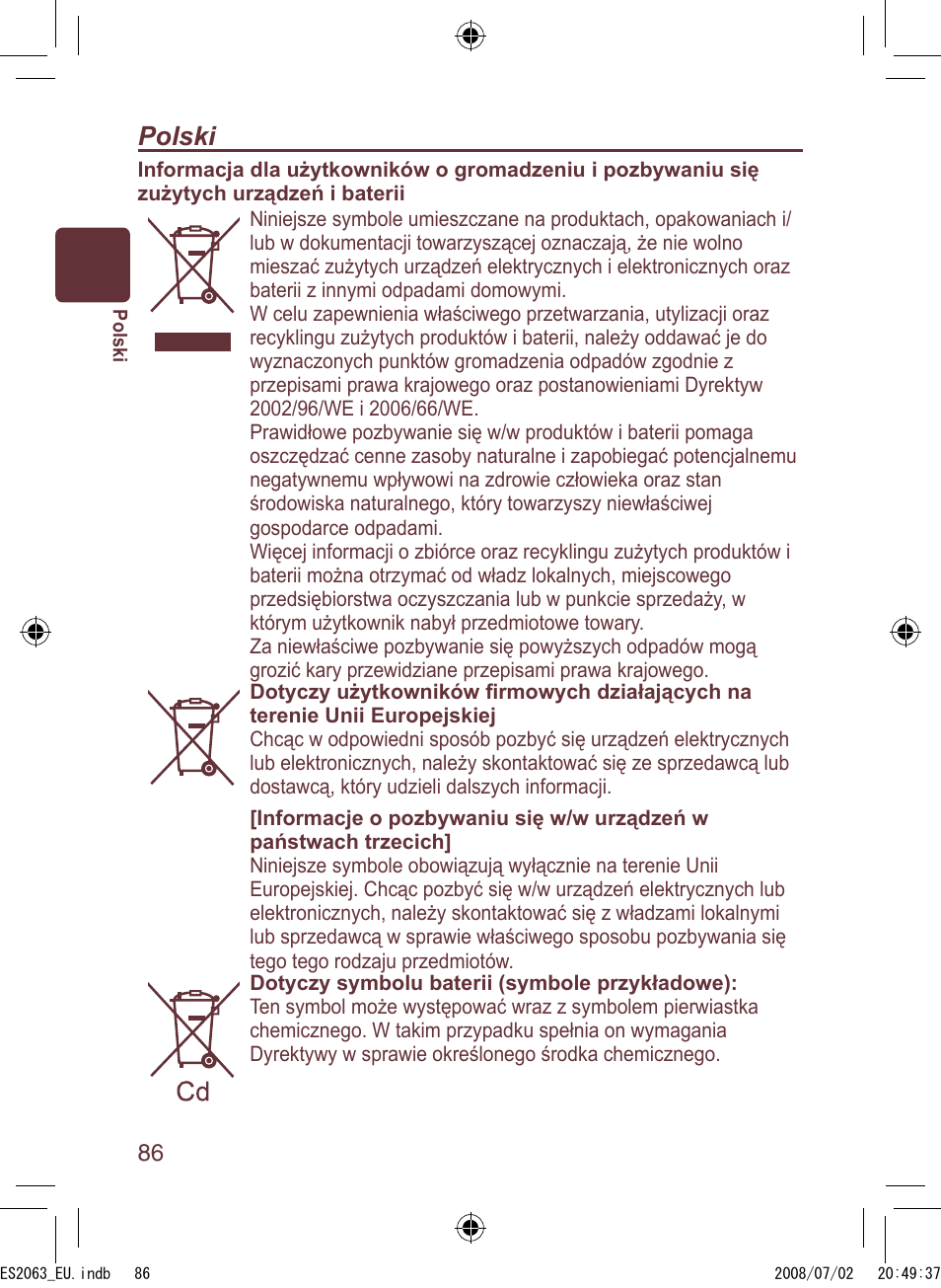 Polski | Panasonic ES2063 User Manual | Page 86 / 136