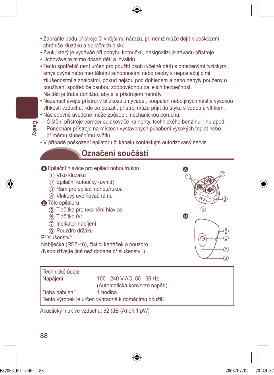 Označení součástí | Panasonic ES2063 User Manual | Page 88 / 136