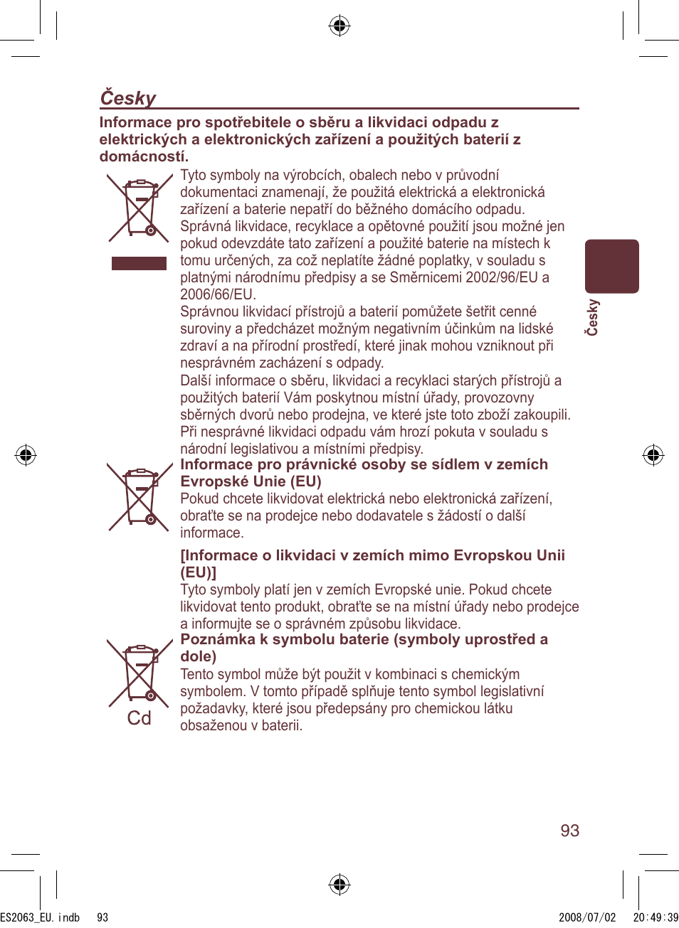 Česky | Panasonic ES2063 User Manual | Page 93 / 136