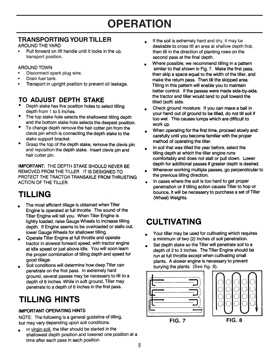 Operation, Transporting your tiller | Agri-Fab 45-03084 User Manual | Page 8 / 20