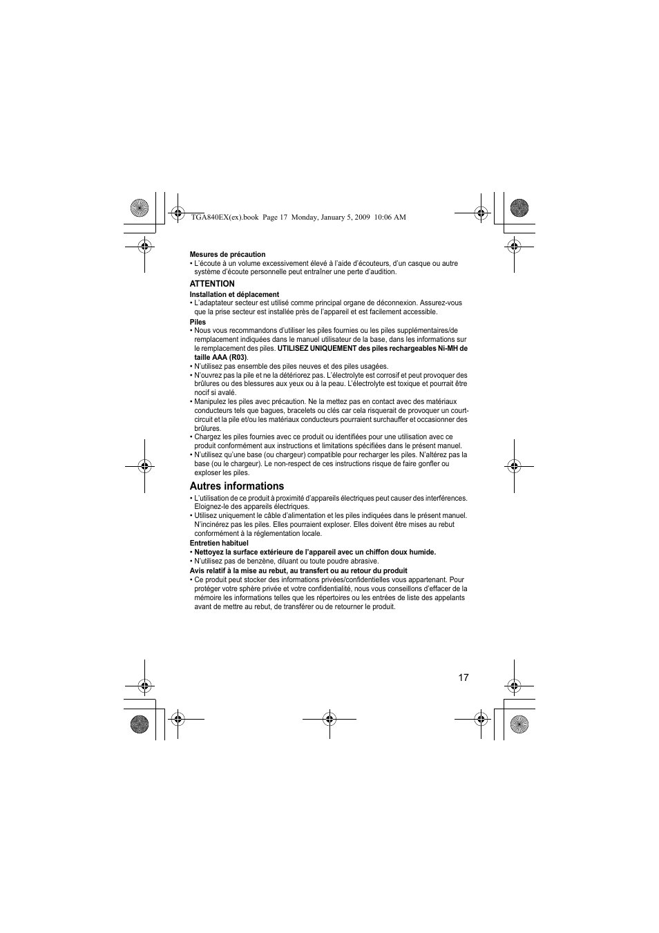 Autres informations | Panasonic KXTGA840EX User Manual | Page 17 / 76