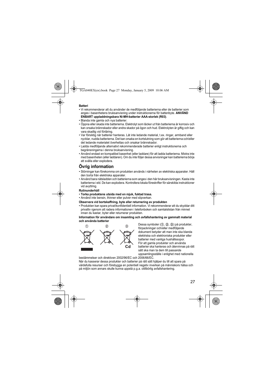 Övrig information | Panasonic KXTGA840EX User Manual | Page 27 / 76
