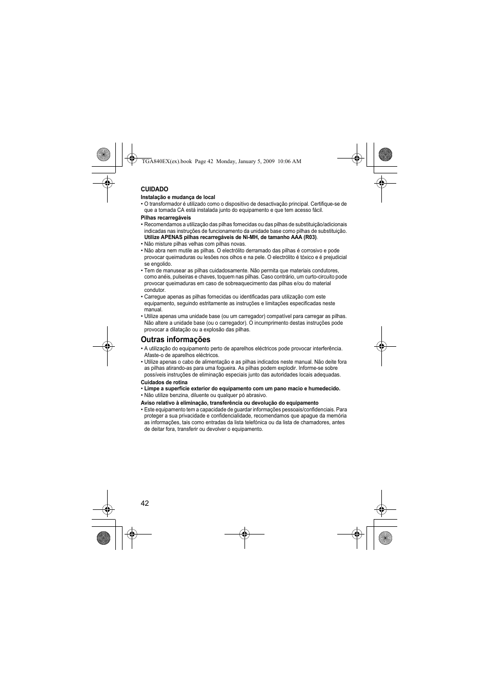 Outras informações | Panasonic KXTGA840EX User Manual | Page 42 / 76