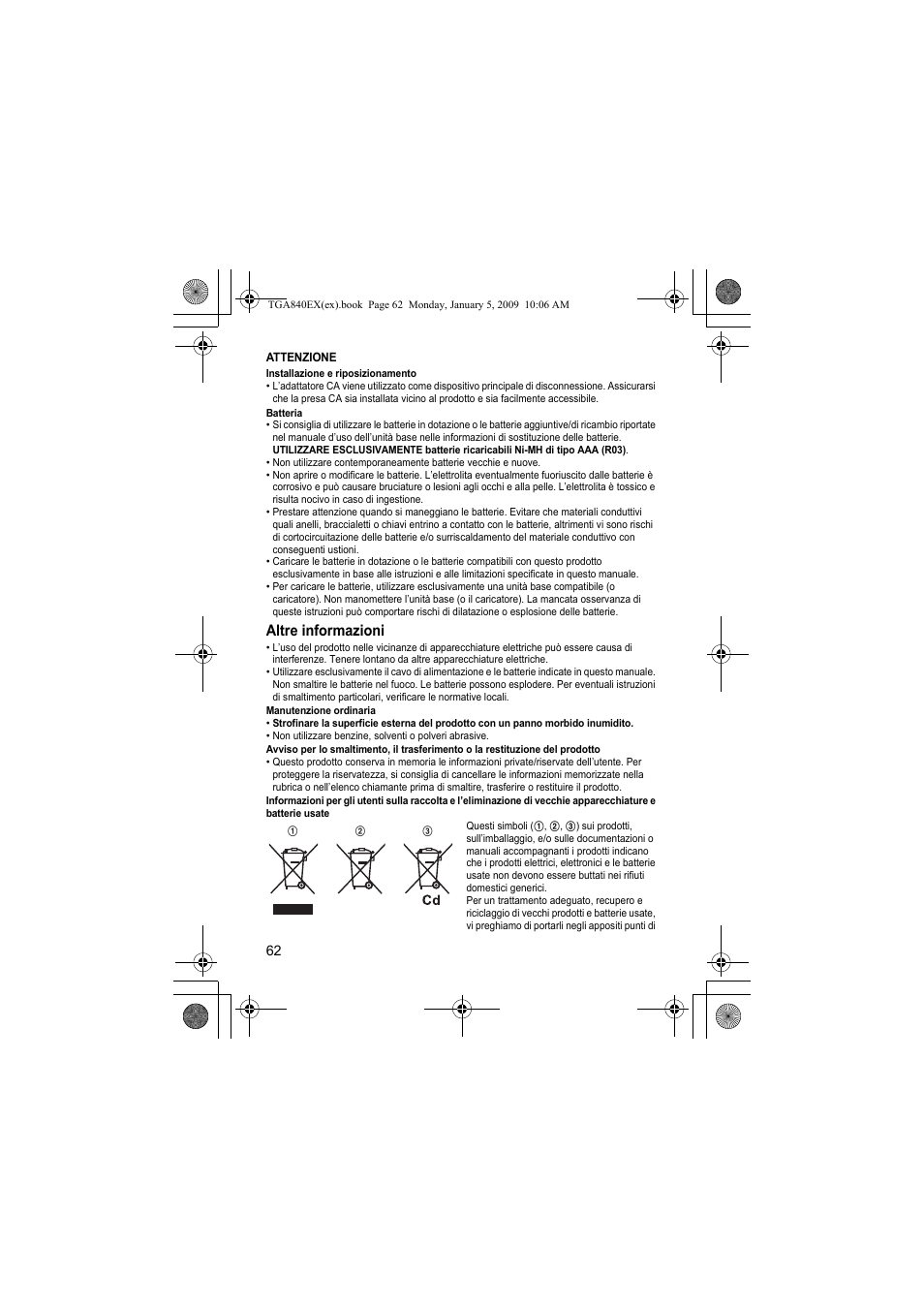 Altre informazioni | Panasonic KXTGA840EX User Manual | Page 62 / 76