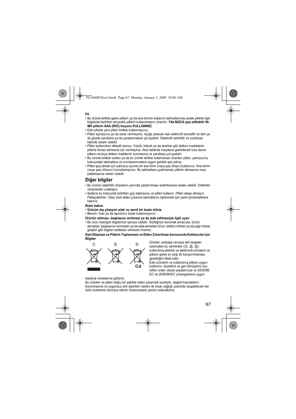 Diğer bilgiler | Panasonic KXTGA840EX User Manual | Page 67 / 76